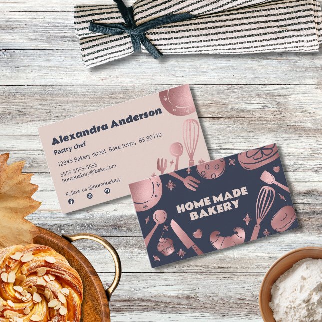 Rose Gold Baking Utensils Bakery  Business Card (Creator Uploaded)