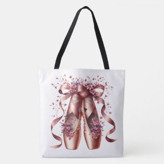Rose Gold Ballet Slippers Large Shoulder Tote Bag