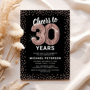 Rose Gold Balloon 30th Birthday Invitation