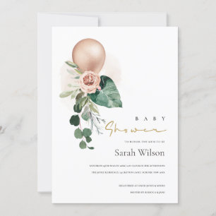 ROSE GOLD BALLOON FLORAL BUNCH BABY SHOWER INVITE