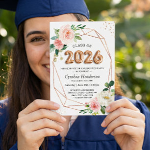 Rose Gold Balloon Font Class of 2025 Graduation Invitation