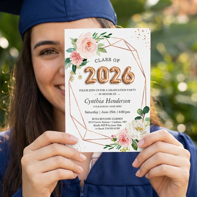 Rose Gold Balloon Font Class of 2025 Graduation Invitation (Creator Uploaded)