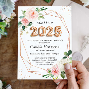 Rose Gold Balloon Font Class of 2025 Graduation Invitation