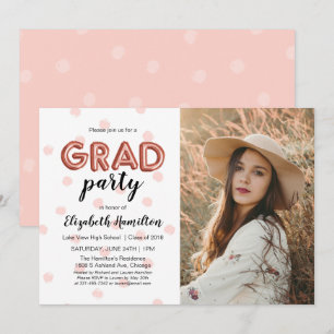 Rose Gold Balloon Letters & Confetti Grad Party Invitation