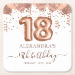 Rose Gold Balloons 18th Birthday Party Square Paper Coaster<br><div class="desc">Protect your tabletops and infuse your 18th birthday celebration with laughter using our Rose Gold Blush Pink Balloons Confetti Birthday Party Paper Coasters. These coasters are more than just functional; they're here to add a hilarious twist to your milestone celebration. The elegant blush pink and rose gold design exudes sophistication,...</div>