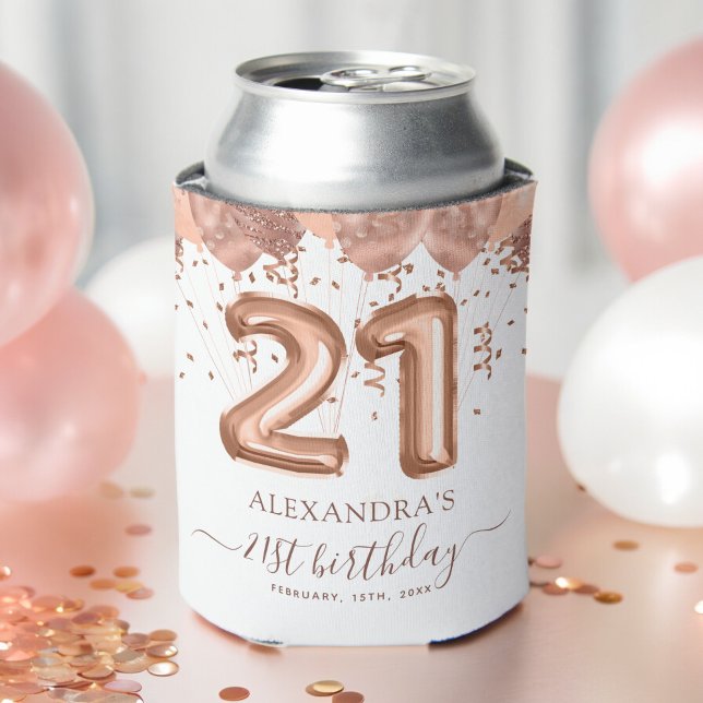 Rose Gold Balloons 21st Birthday Party Can Cooler (Creator Uploaded)