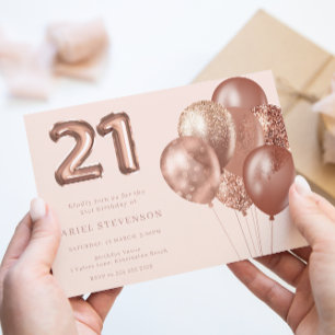 Rose Gold Balloons 21st Birthday Party Invitation