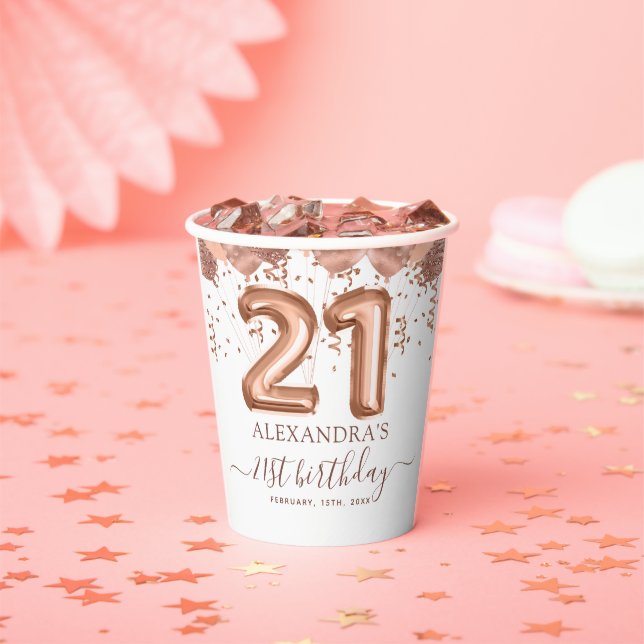 Rose Gold Balloons 21st Birthday Party Paper Cups (Insitu)