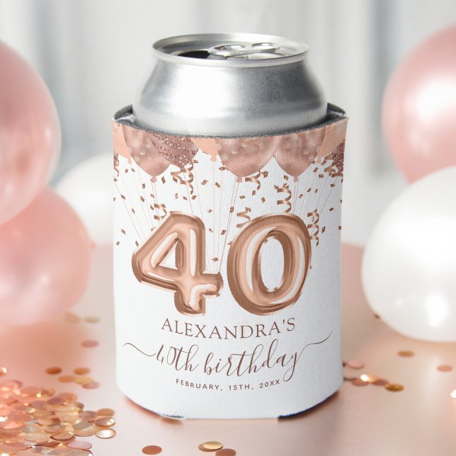 Rose Gold Balloons 40th Birthday Party Can Cooler (Creator Uploaded)