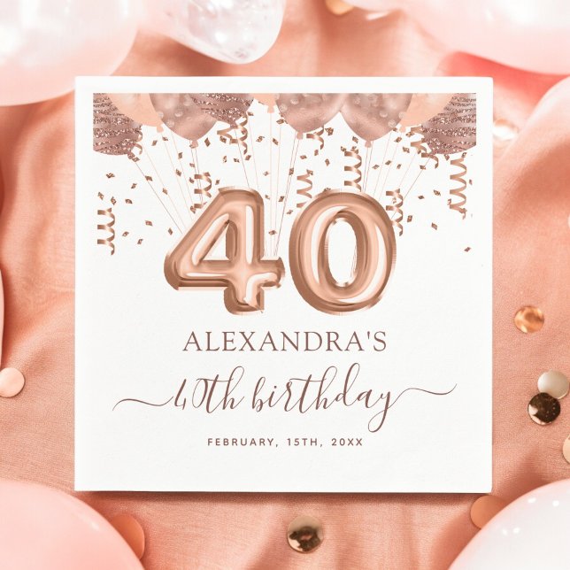 Rose Gold Balloons 40th Birthday Party Napkin (Creator Uploaded)