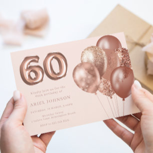 Rose Gold Balloons 60th Birthday Party Invitation