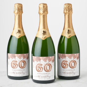 Rose Gold Balloons 60th Birthday Party Sparkling Wine Label