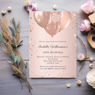 Rose gold balloons birthday  invitation