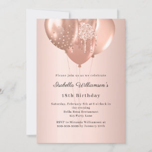 Rose gold balloons birthday invitation