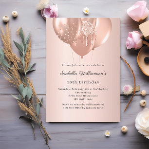 Rose gold balloons birthday  invitation postcard