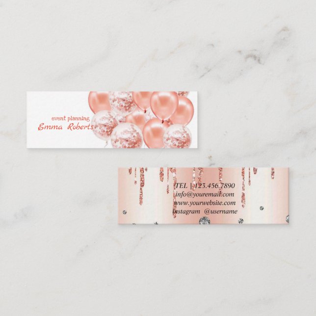 Rose Gold Balloons Event Planning Business card (Front/Back)
