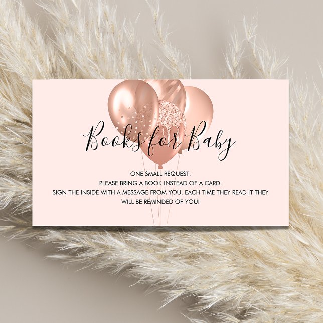Rose gold balloons girl baby shower book request enclosure card (Creator Uploaded)