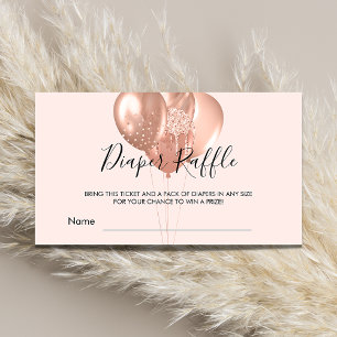 Rose gold balloons girl baby shower diaper raffle enclosure card