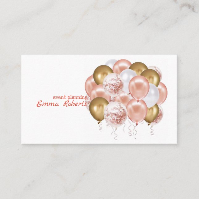 Rose Gold Balloons Modern Business card (Front)