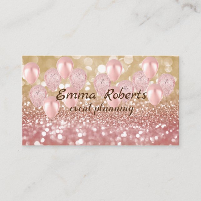 Rose Gold Balloons Modern Business card (Front)