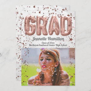 Rose Gold Balloons Pink Confetti Girls Graduation Invitation