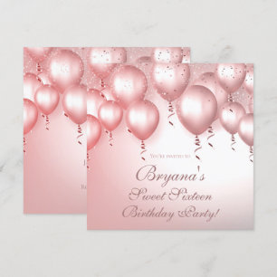 Rose Gold Balloons Sparkle Birthday Party Sweet 16 Invitation