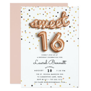 Rose Gold Balloons | Sweet 16 Party Invitation