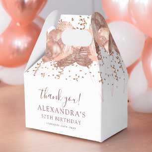 Rose Gold Balloons Thank You 50th Birthday Party Favour Box