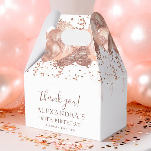 Rose Gold Balloons Thank You 60th Birthday Party Favour Box