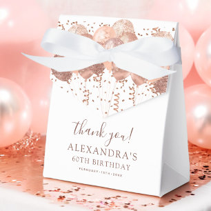 Rose Gold Balloons Thank You 60th Birthday Party Favour Box