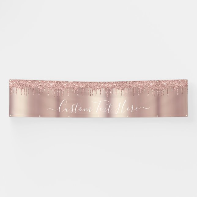 Rose Gold Banner Glitter Drips - Custom Text Name (Horizontal)