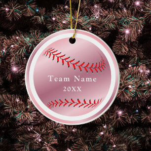 Rose Gold Baseball Softball Team Name & Year Pink  Ceramic Ornament
