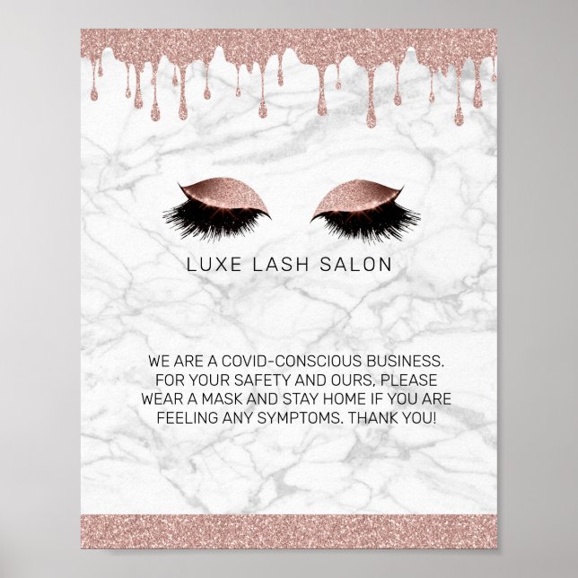 Rose Gold Beauty Salon Covid Conscious Safety Poster (Front)