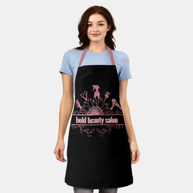Rose Gold Beauty Salon Glitter Hair Stylist Apron (Worn)