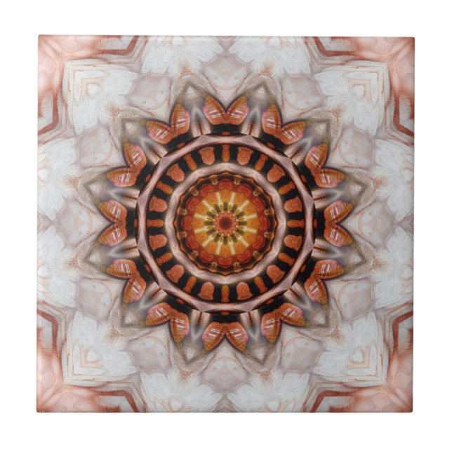 Rose Gold Bird Feather Geometric Pattern Tile (Front)