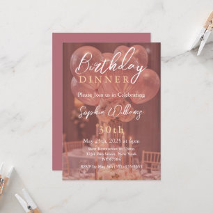 Rose Gold Birthday Dinner Invitation