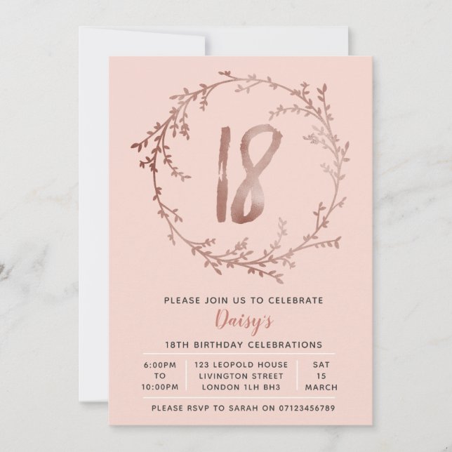 Rose Gold Birthday Girls 18th birthday invitation (Front)