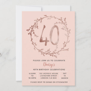 Rose Gold Birthday Girls 40th birthday invitation