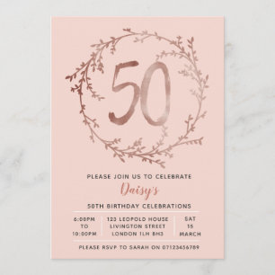 Rose Gold Birthday Girls 50th birthday invitation