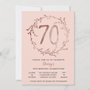 Rose Gold Birthday Girls 70th birthday invitation
