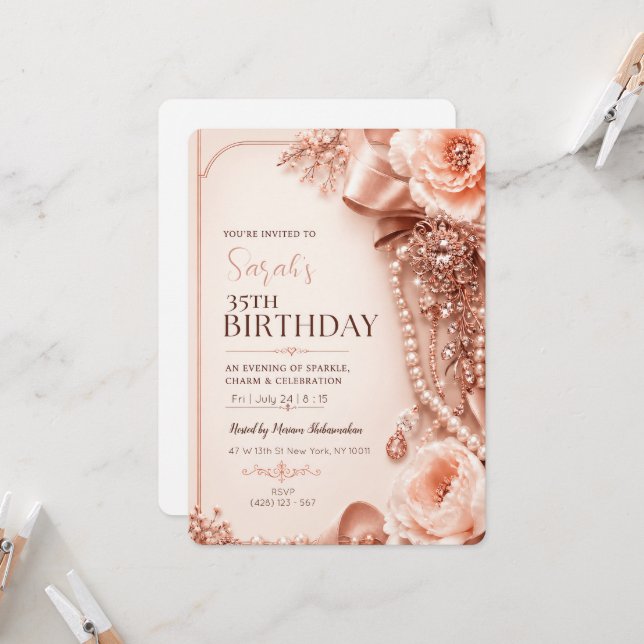 Rose Gold Birthday Invitation template (Front/Back In Situ)