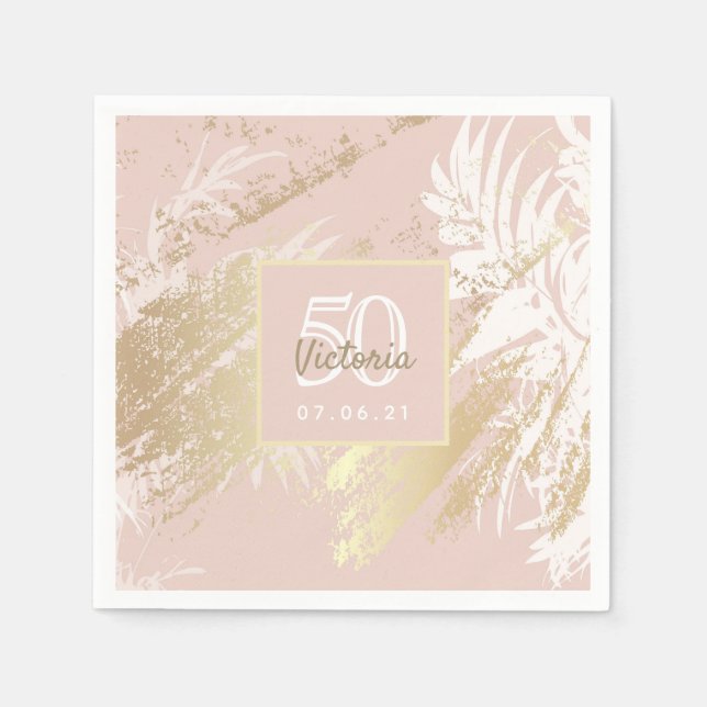 Rose gold birthday party abstract pattern napkin (Front)