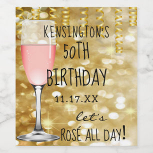 Rosé Gold Birthday Party Champagne or Wine Label