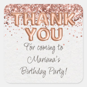 Rose Gold Birthday Party Favours Square Sticker