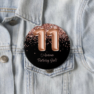 Rose Gold Black 11th Birthday Party 10 Cm Round Badge