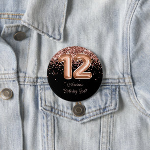 Rose Gold Black 12th Birthday Party 7.5 Cm Round Badge