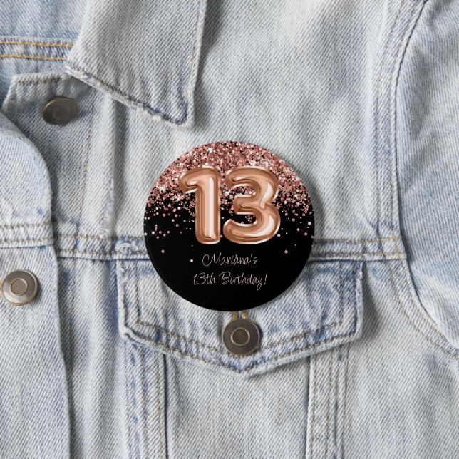 Rose Gold Black 13th Birthday Party 7.5 Cm Round Badge (In Situ)