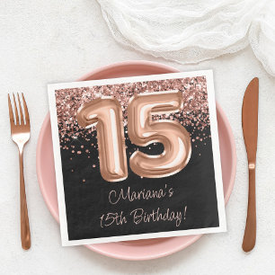  Rose Gold Black 15th Birthday Party Napkin