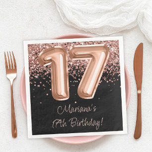 Rose Gold Black 17th Birthday Party Napkin