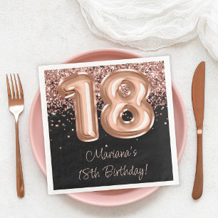  Rose Gold Black 18th Birthday Party Napkin